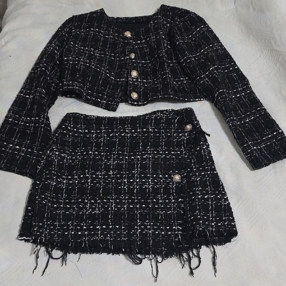 Chic Black and White Tweed Set